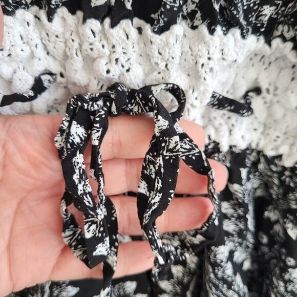 Free People Floral Off Shoulder Mini Dress Small Black Crochet Mini Cottage Boho - Picture 7 of 13